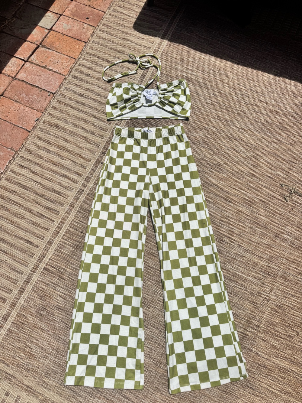 Princess Polly Olive Green and White Checkerboard set